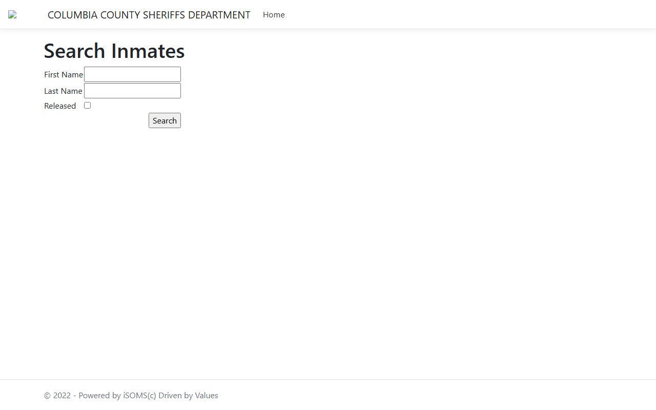 Columbia County inmate roster search fields in ISOMS