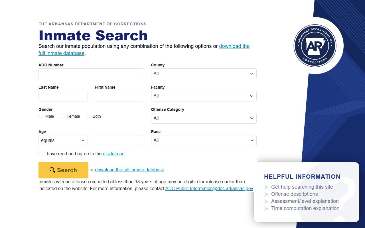 Arkansas DOC inmate search for Columbia County state custody
