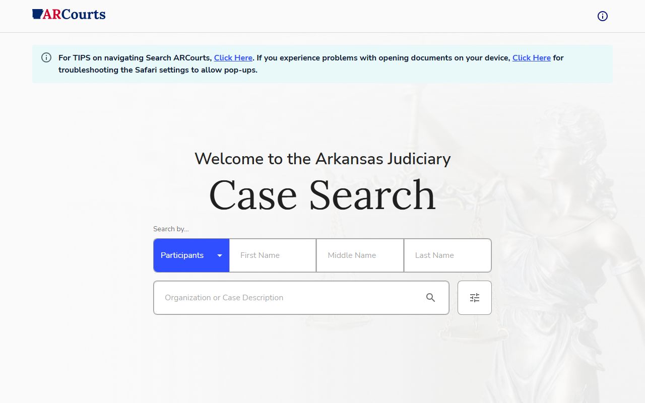 Search ARCourts interface for Columbia County court records after arrest